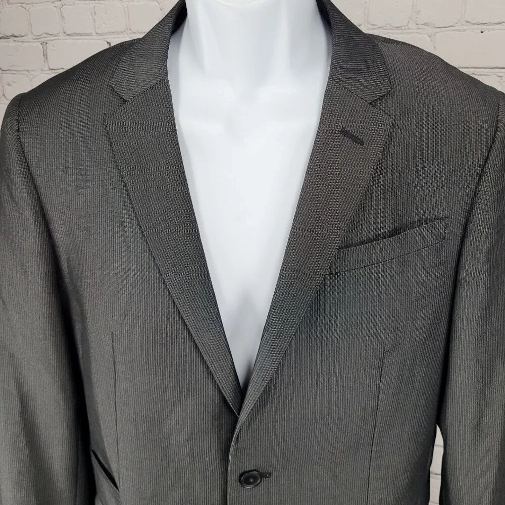 Altamoda Grey Pinstriped Slim Fit 2 Button Notch Blazer Sport Coat Size 40L